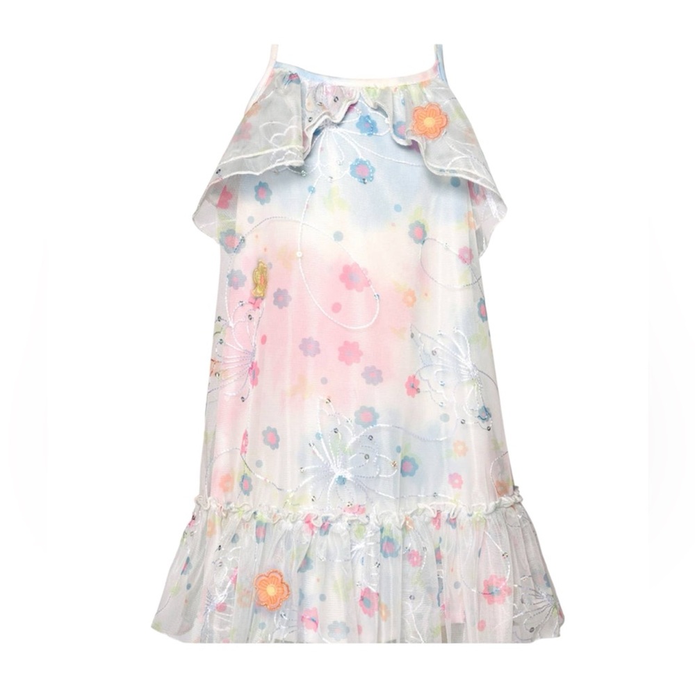 NWT Baby Sara Pastel Floral Embroidered Ruffle Dress